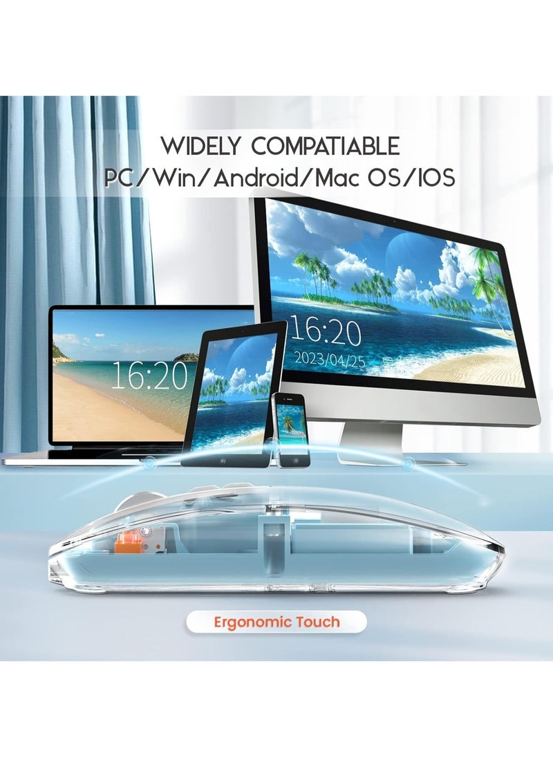 XVersion Wireless Mouse Rechargeable Crystal Transparent, Gaming Mice Adjustable DPI, Triple 2.4G Mode Switching Bluetooth 2, Silent Mouse for PC Laptops Mac iPhone Android - Light Blue  - Image 5