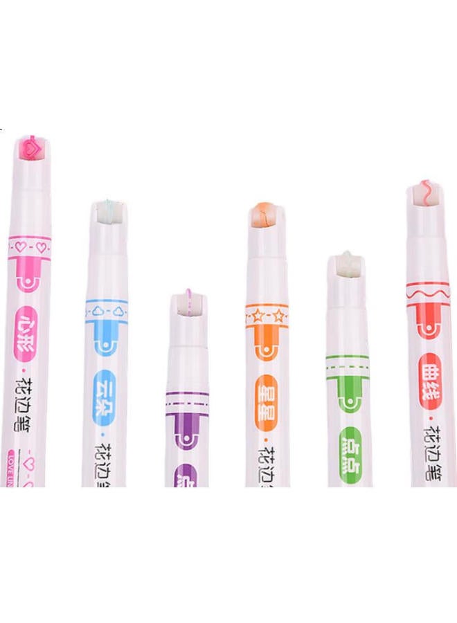 GENVANA Jin Wanian 6-Color Floral Pattern Outline Pen, Curved Pen, Highlighter, Embossing Pen, Marker Pen, Student Use, Marking Pen, Floral Border, Handwritten Report Floral Border, Colored Journal Decorative Pen G-0546 - Image 3