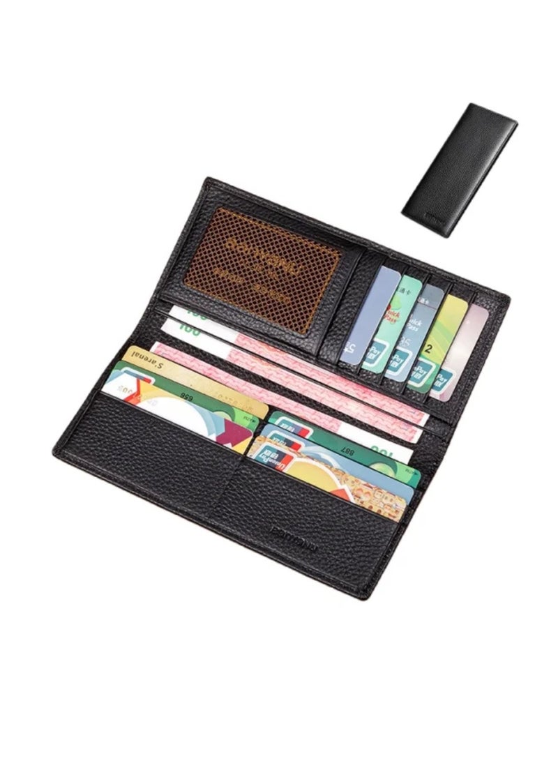 Men's Long Genuine Leather Ultra-Thin Cowhide Wallet Wallet Black-Ultra-Thin - Image 1