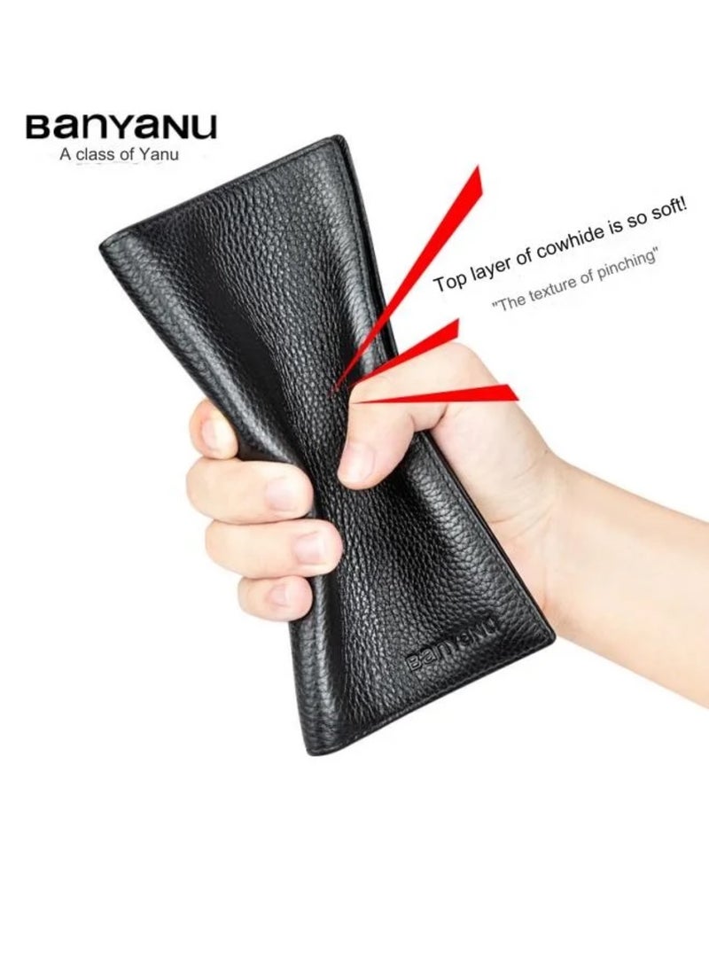 Men's Long Genuine Leather Ultra-Thin Cowhide Wallet Wallet Black-Ultra-Thin - Image 3