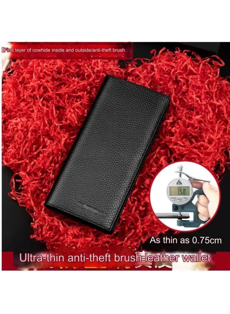 Men's Long Genuine Leather Ultra-Thin Cowhide Wallet Wallet Black-Ultra-Thin - Image 2