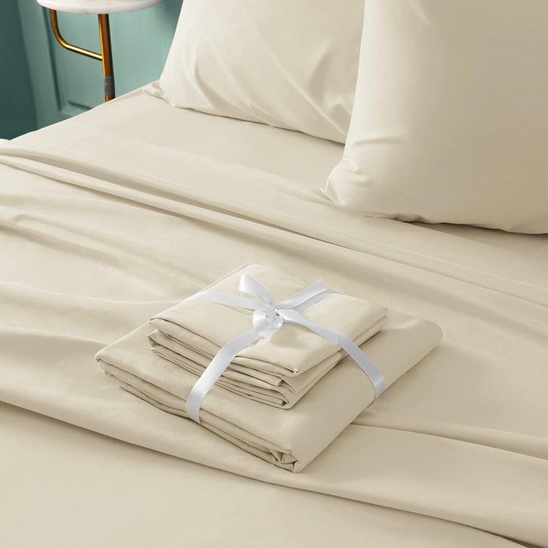BYSURE Hotel Luxury Bed Sheets Set 6 Piece(King, Beige) - Super Soft 1800 Thread Count 100% Microfiber Sheets with Deep Pockets, Wrinkle & Fade Resistant - Image 4