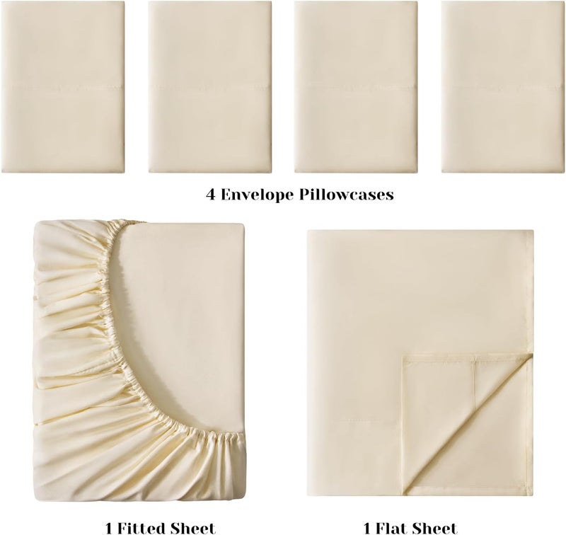 BYSURE Hotel Luxury Bed Sheets Set 6 Piece(King, Beige) - Super Soft 1800 Thread Count 100% Microfiber Sheets with Deep Pockets, Wrinkle & Fade Resistant - Image 3