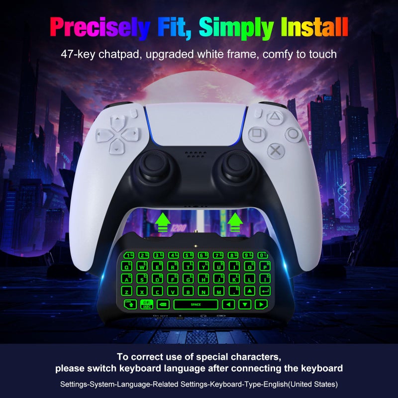 MoKo RGB Backlight Keyboard for PS5 Controller, Bluetooth Wireless Mini Gamepad Chatpad for Playstation 5 with Upgraded Built-in Speaker & 3.5mm Audio Jack for PS5 Controller Accessories - Image 5