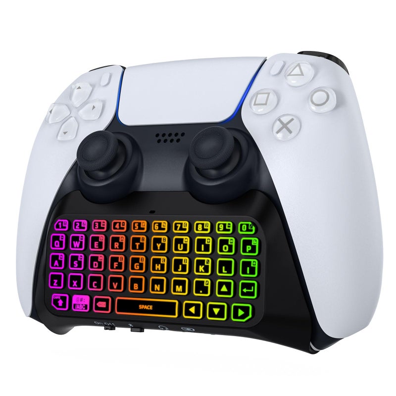 MoKo RGB Backlight Keyboard for PS5 Controller, Bluetooth Wireless Mini Gamepad Chatpad for Playstation 5 with Upgraded Built-in Speaker & 3.5mm Audio Jack for PS5 Controller Accessories - Image 1