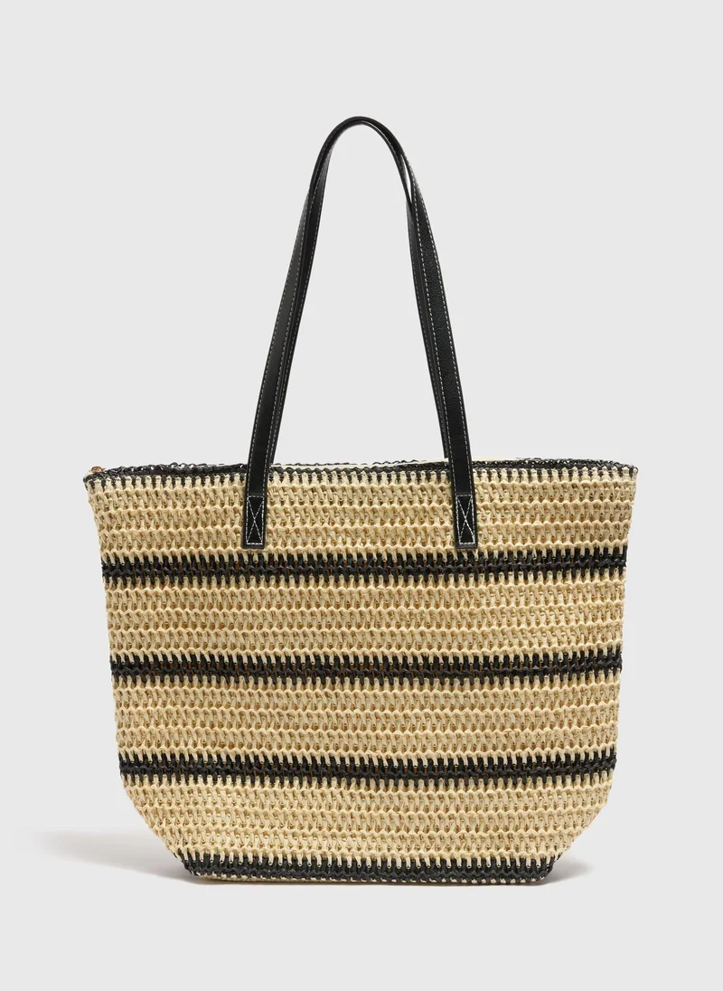 ماتلان Natural Stripe Straw Beach Bag
