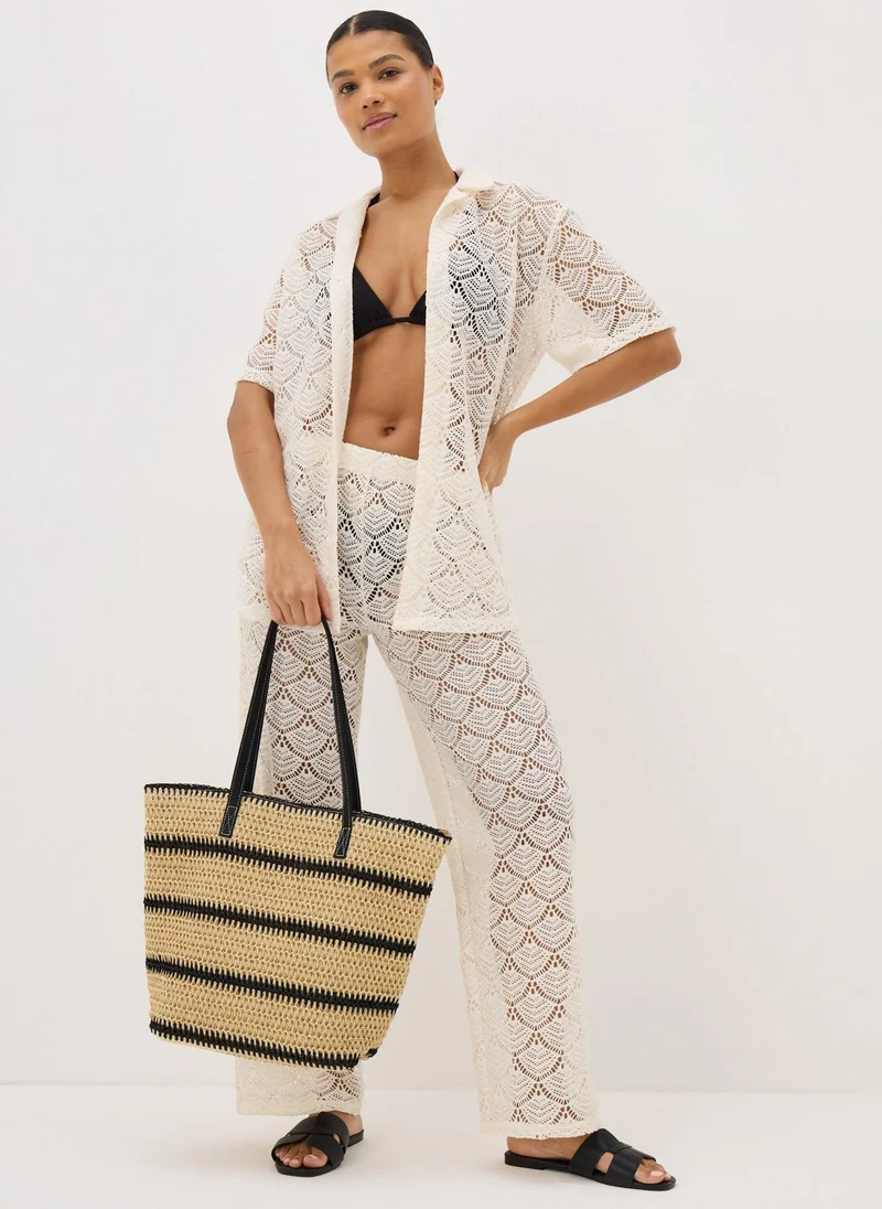 ماتلان Natural Stripe Straw Beach Bag