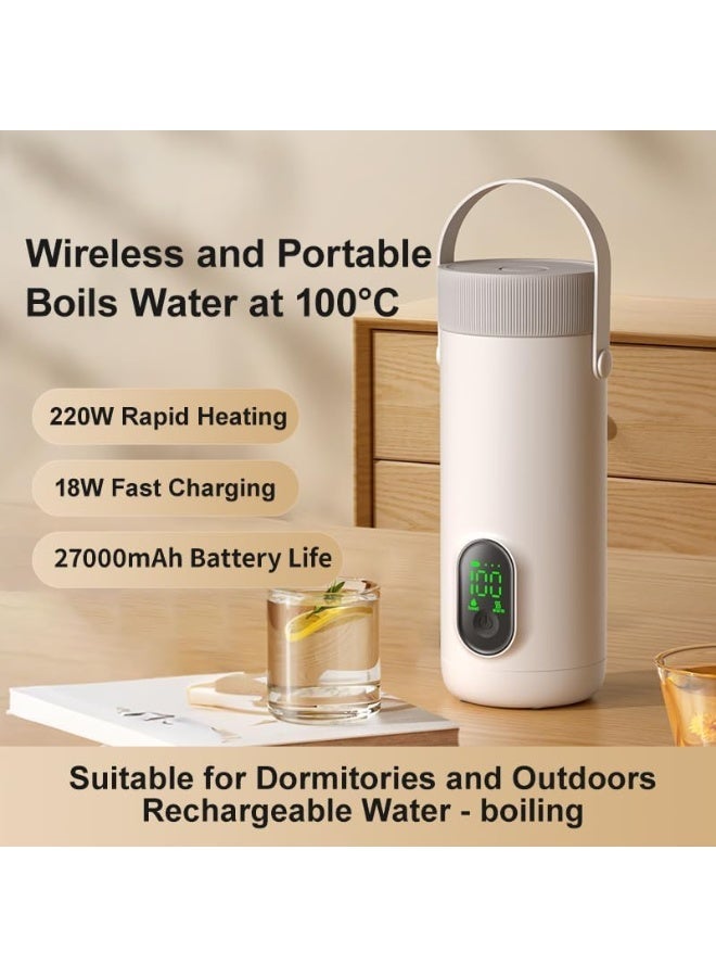 Portable Wireless Rechargeable Electric Kettle, 350ML, 45℃-100℃ Cordless Fast Boiling Hot Water Boiler, Battery 27000mAh, Type-C Charging, 6-Gear Adjustable Temprature, For Hot Water, Tea, Coffee - White - Image 2