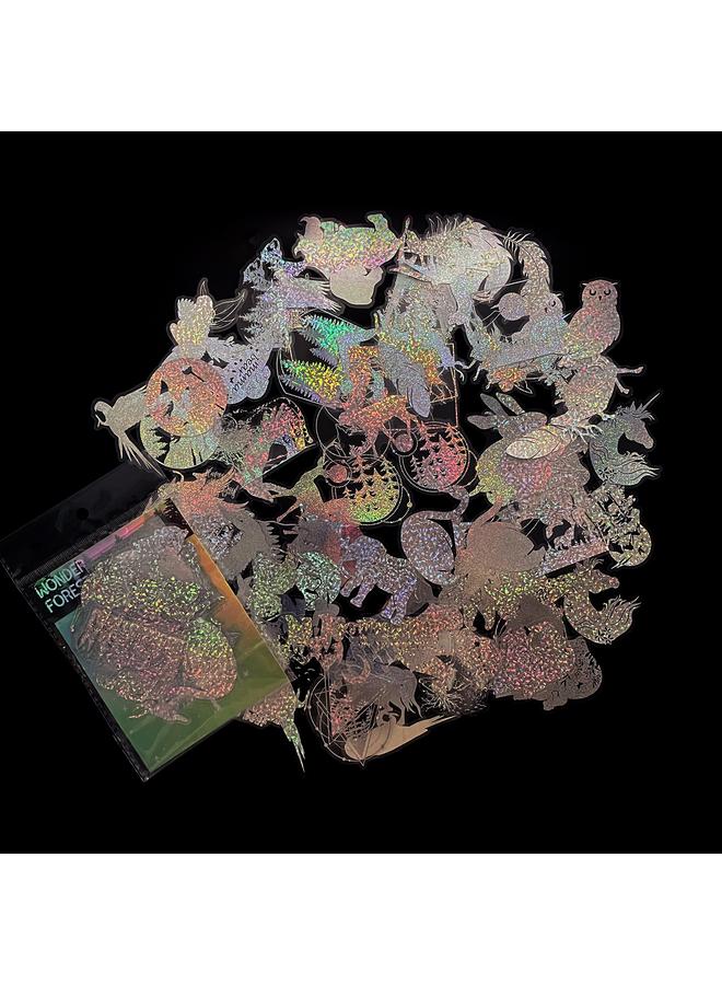 Bluejw 100 Sheets Transparent Laser Paste Dream Forest Sticker Bag Two-color Laser Color Gold PET Sticker Bag DIY - Image 3