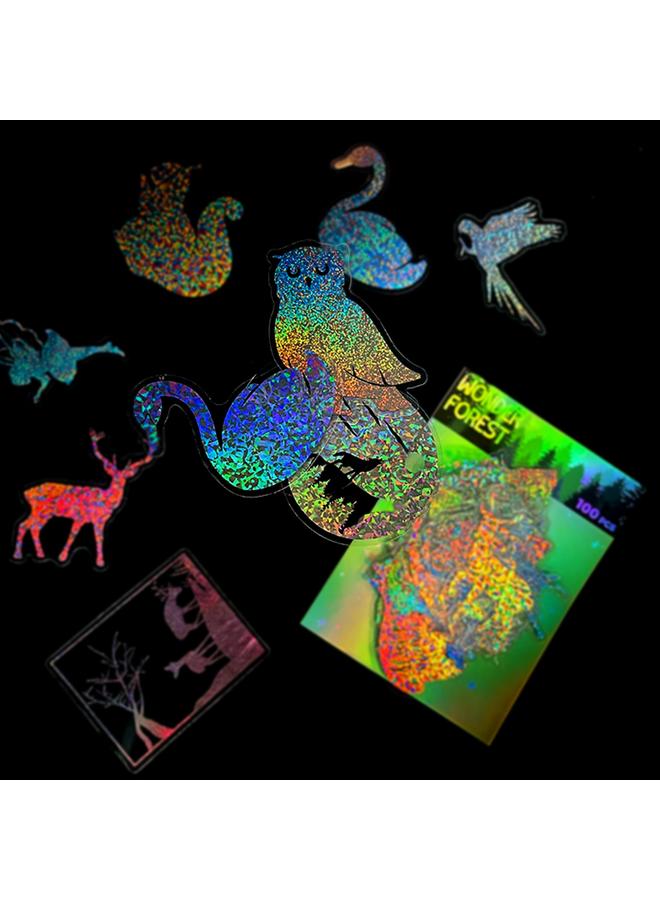 Bluejw 100 Sheets Transparent Laser Paste Dream Forest Sticker Bag Two-color Laser Color Gold PET Sticker Bag DIY - Image 5