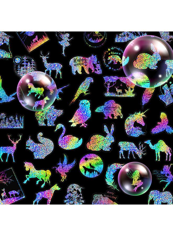 Bluejw 100 Sheets Transparent Laser Paste Dream Forest Sticker Bag Two-color Laser Color Gold PET Sticker Bag DIY - Image 2