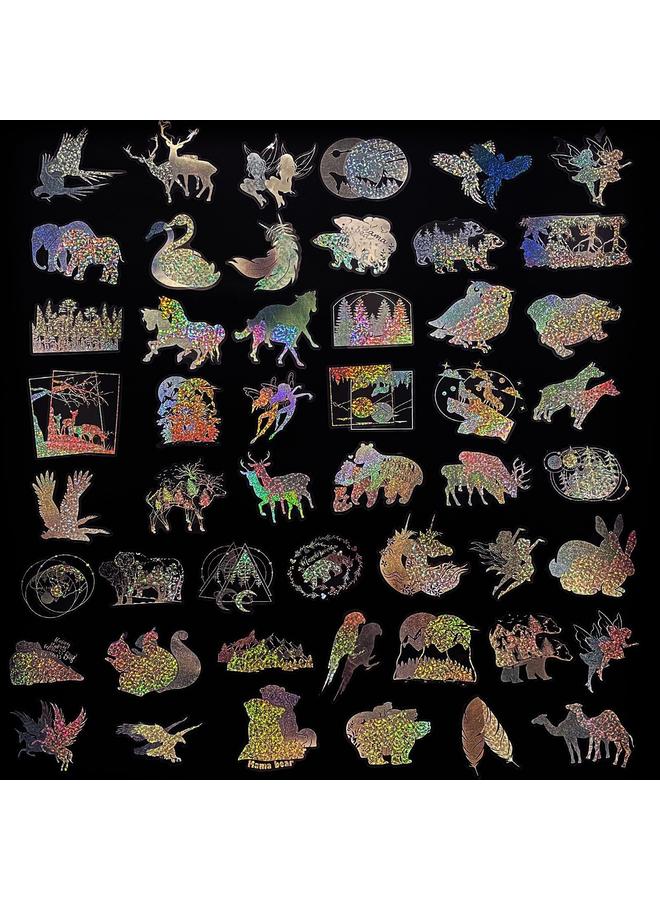 Bluejw 100 Sheets Transparent Laser Paste Dream Forest Sticker Bag Two-color Laser Color Gold PET Sticker Bag DIY - Image 4