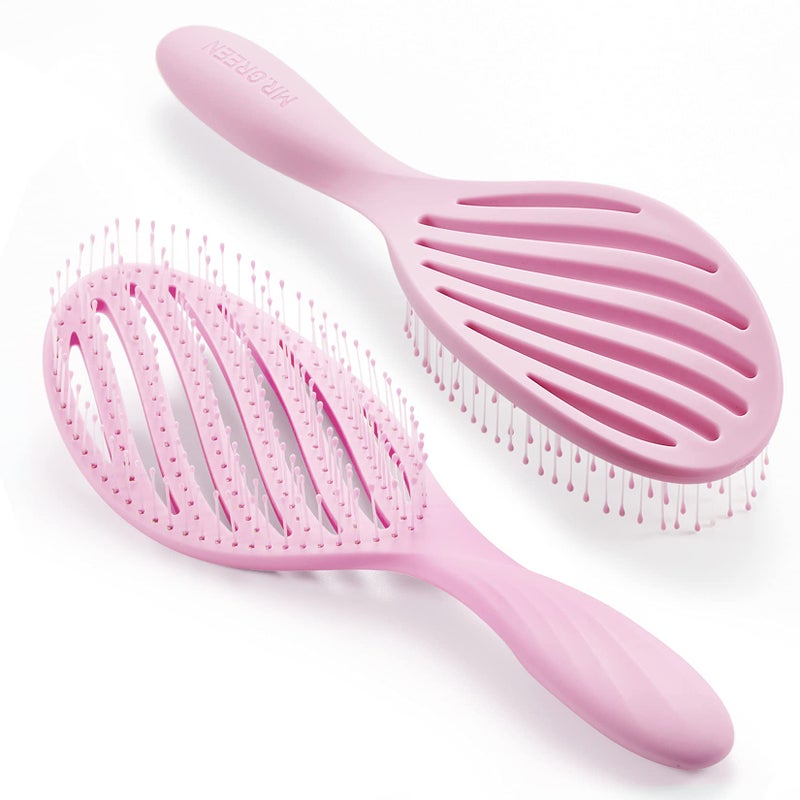 MRGREEN Hollow Out Hair Brush Scalp Massage Combs Hair Styling Detangler Fast Blow Drying Detangling Tool For Wet Dry Curly Hair Pink