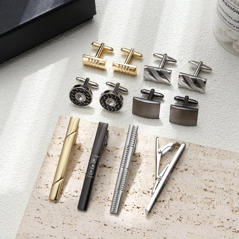 YADOCA Tie Clip Cufflinks Set for Men Necktie Tie Bar Clips Business Shirts Tuxedo Wedding Gift with Box Silver-tone Gold-tone Black - Image 5