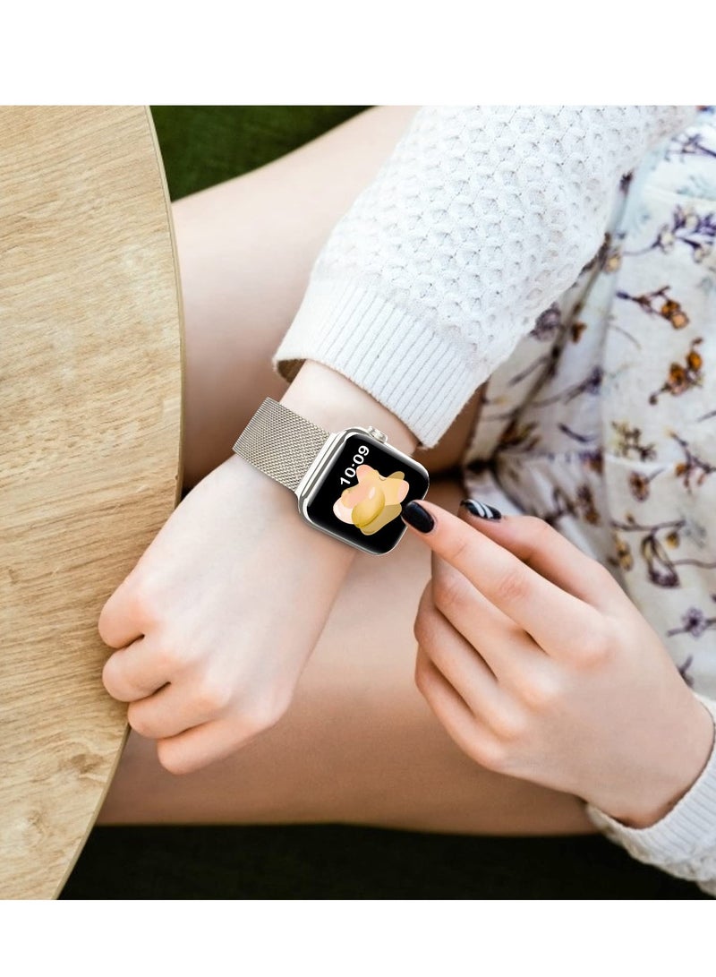 ANYOGRO Compatible with Apple Watch Band 42mm 41mm 40mm 38mm for Women and Men, Magnetic Metal Stainless Steel Strap Wristband Compatible for iWatch Series 10 9 8 7 6 5 4 3 2 1 SE Star Light  - Image 3
