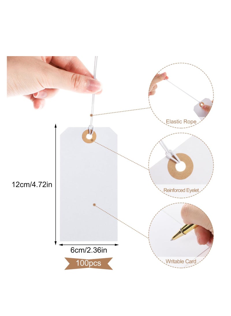100 Large White Price Tags with Elastic String - Writable Hang Tags with Reinforced Holes for Inventory, Gifts, Jewelry, Clothing Displays, and Versatile Applications. - Image 3