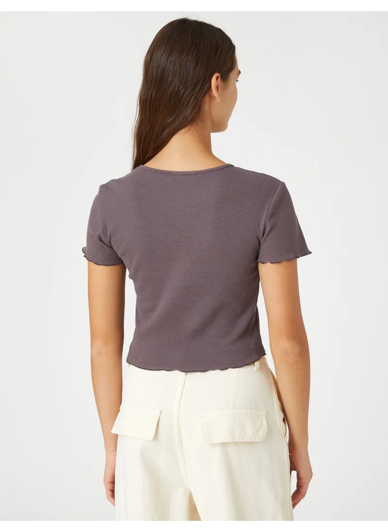 كوتون Crop T-Shirt Slogan Printed Short Sleeve Crew Neck