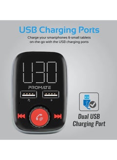 بروميت جهاز إرسال FM لاسلكي داخل السيارة مع منفذي شحن USB مزدوجين  - Image 4
