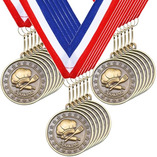 Remuuly 20/40 Pcs Chili Cook Off Trophies Cooking Medals for Awards Prizes Chef Hat Medals Baking Trophy Award with Neck Ribbons Competition Trophy for Chefs, Culinary, Cook Offs, BBQ(Gold,20 Pcs) - Image 1