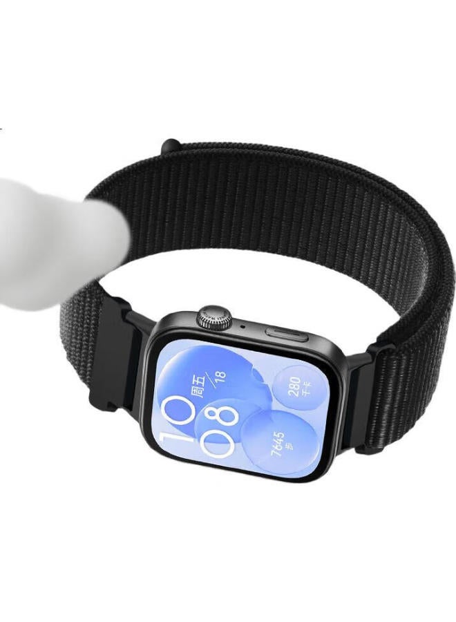 Freeson Compatible With Huawei Watch Fit3 Strap, Huawei Fit3 Smart Sports Watch Velcro Strap, Loop-Style Nylon Braided Band, Breathable Replacement Wristband, Black - Image 2