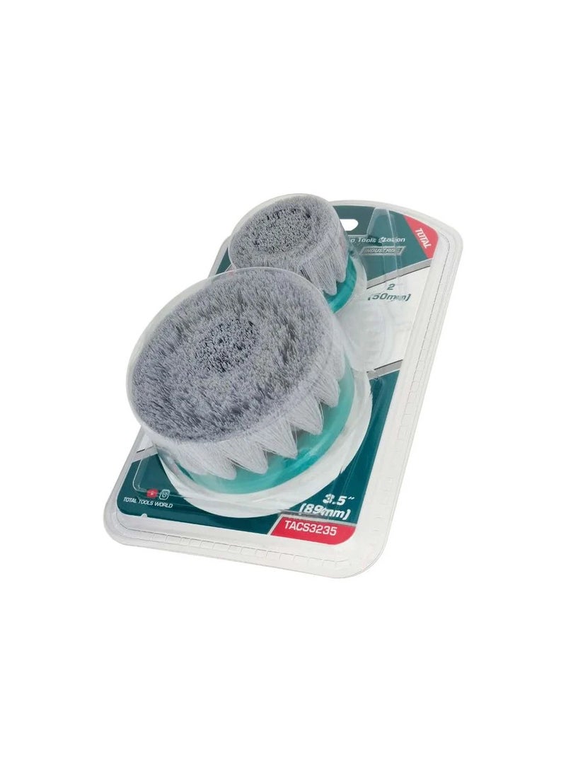 TOTAL 2 Pcs Set Electric Drill Scrubber Brush Soft Bristle For Cleaning Carpet Metal Tire Bricks 2" 3.5" - TACS3235 - Image 2
