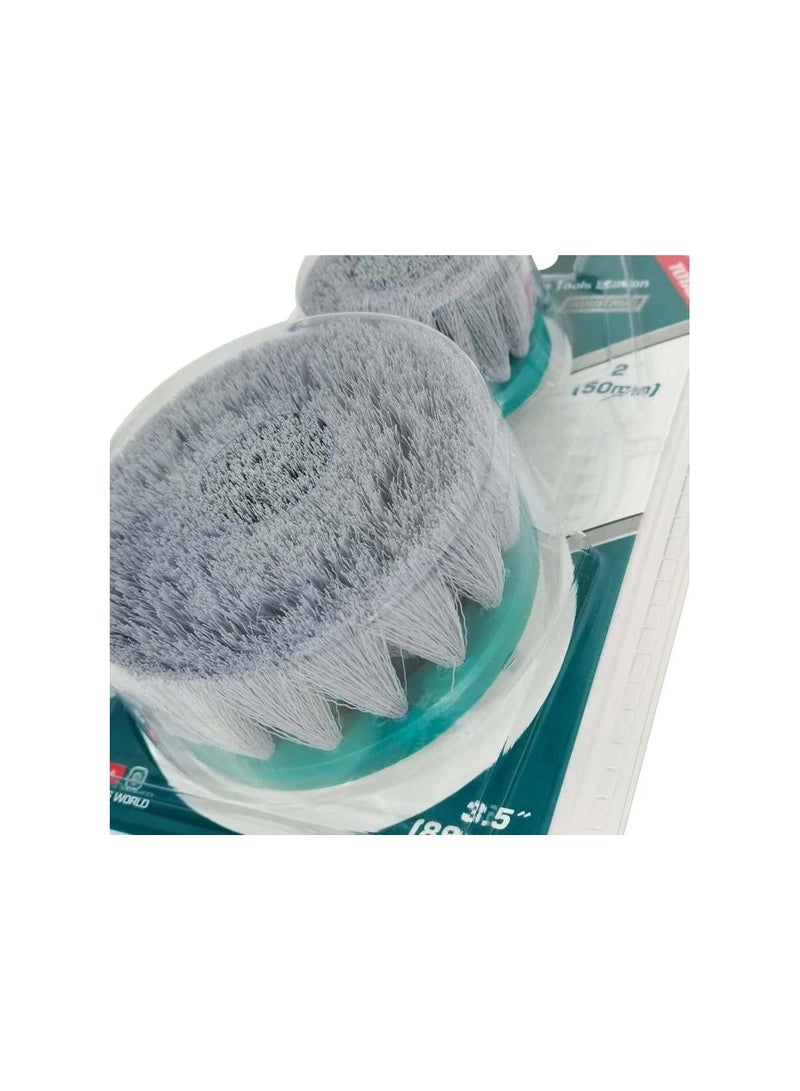 TOTAL 2 Pcs Set Electric Drill Scrubber Brush Soft Bristle For Cleaning Carpet Metal Tire Bricks 2" 3.5" - TACS3235 - Image 4