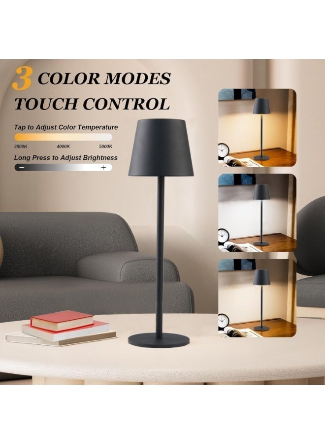 Rich Life 36CM Rechargeable Cordless LED Desk Lamp Black | Portable Metal Table Lamp with 3 Color Stepless Dimming USB-C Charging Bedside Night Light for Bedroom Office Study Camping Restaurant Bar Home Decor - Image 3