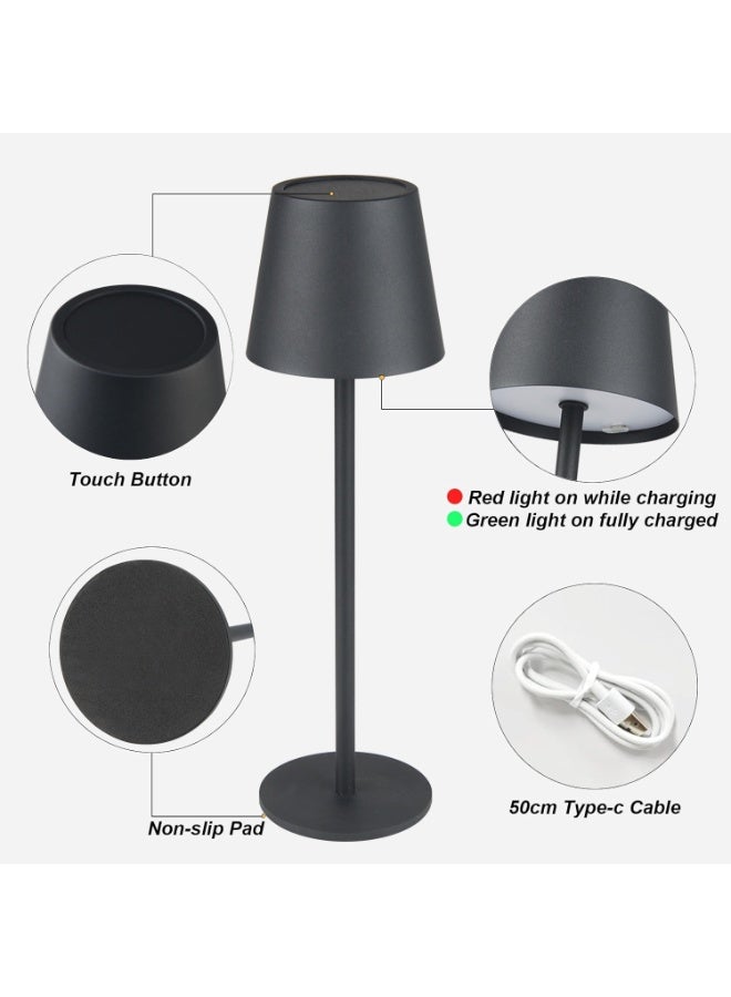 Rich Life 36CM Rechargeable Cordless LED Desk Lamp Black | Portable Metal Table Lamp with 3 Color Stepless Dimming USB-C Charging Bedside Night Light for Bedroom Office Study Camping Restaurant Bar Home Decor - Image 2