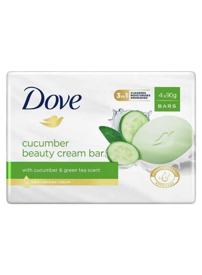 Dove Refreshing Beauty Bar Soap With Cucumber & Green Tea - 90g 4PC - Image 1