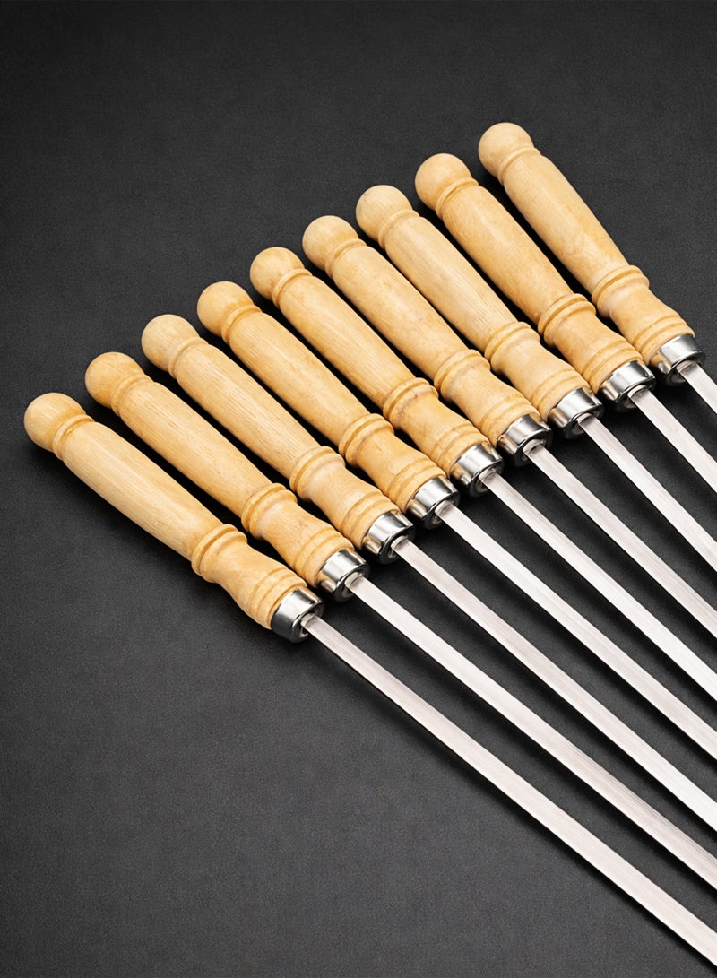 Toshionics BBQ Skewers Set with Wooden Handle – Premium Stainless Steel Kebab Skewers for Grilling Kabobs, Tikka, Turkish BBQ, and Iranian Koobideh – Heavy Duty Reusable Flat Barbecue Skewers with Nonslip Wooden Handles for Outdoor Cooking, Camping, and Parties - Image 2