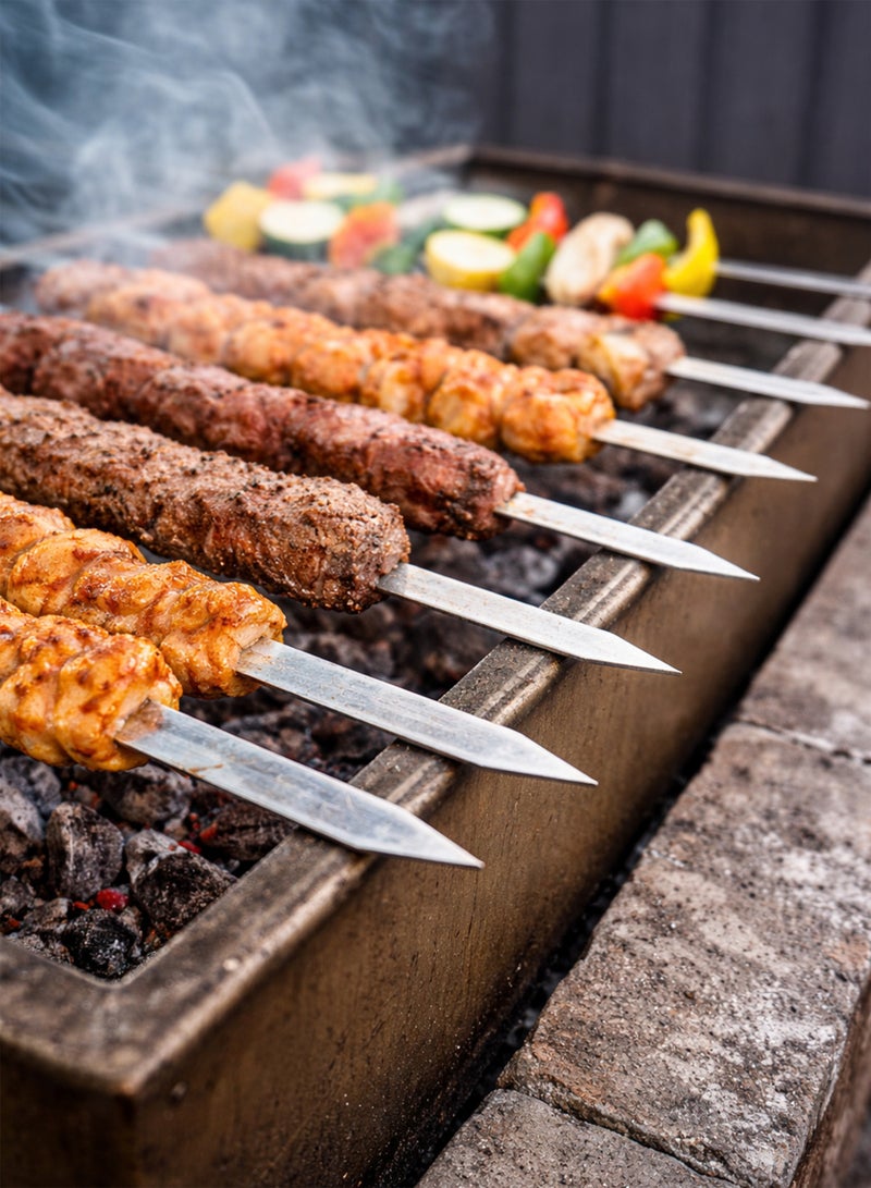 Toshionics BBQ Skewers Set with Wooden Handle – Premium Stainless Steel Kebab Skewers for Grilling Kabobs, Tikka, Turkish BBQ, and Iranian Koobideh – Heavy Duty Reusable Flat Barbecue Skewers with Nonslip Wooden Handles for Outdoor Cooking, Camping, and Parties - Image 4