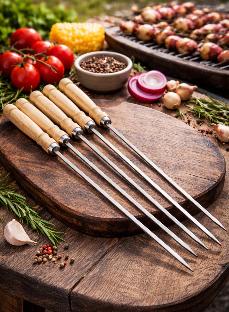 Toshionics BBQ Skewers Set with Wooden Handle – Premium Stainless Steel Kebab Skewers for Grilling Kabobs, Tikka, Turkish BBQ, and Iranian Koobideh – Heavy Duty Reusable Flat Barbecue Skewers with Nonslip Wooden Handles for Outdoor Cooking, Camping, and Parties - Image 1