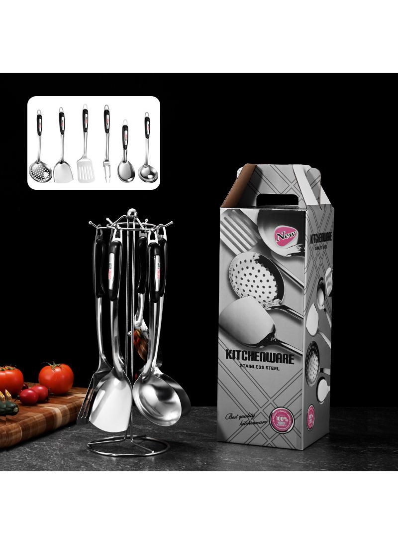Bluejw 7-Piece Kitchen Utensils Multifunctional Stainless Steel Kitchenware With Holder Stand PP Heat-Resistant Handle Gift For Cooking - Image 1