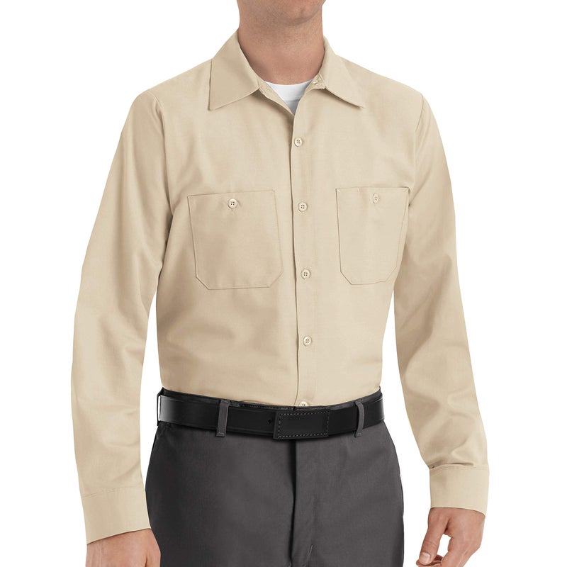 Red Kap Men's Industrial Work Shirt, Regular Fit, Long Sleeve, Light Tan, X-Large - Image 4
