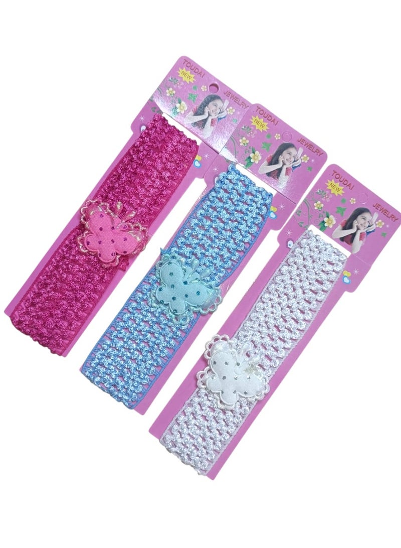 Set Elastic Headbands For Girls’ – with Cute Butterfly Design - 3 Pcs - Image 1