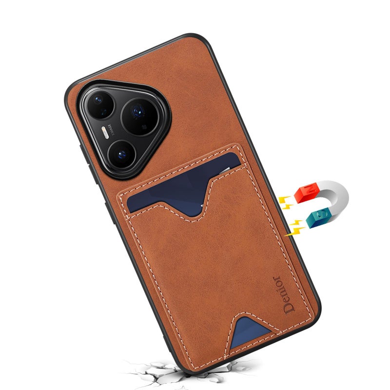 Denior For Huawei Pura 80 Pro 5G D06 Pu Back Cover Card Slot Holder Phone Case(Brown) - Image 3