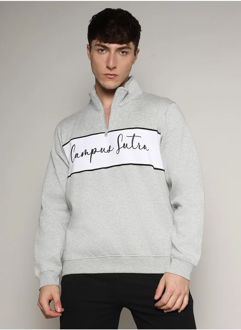 Campus Sutra Men's Moon Grey Contrast Panel Sweatshirt