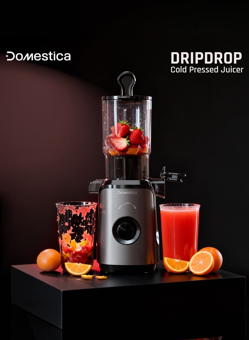 DOMESTICA Dripdrop Cold Press Slow Juicer For Home With 108mm Wide Feed Chute | Masticating Juicer Machine For Whole Vegetables & Fruits | Juice Extractor With Large Auger & Triple Strainers For Max Juice Yield, - Image 2