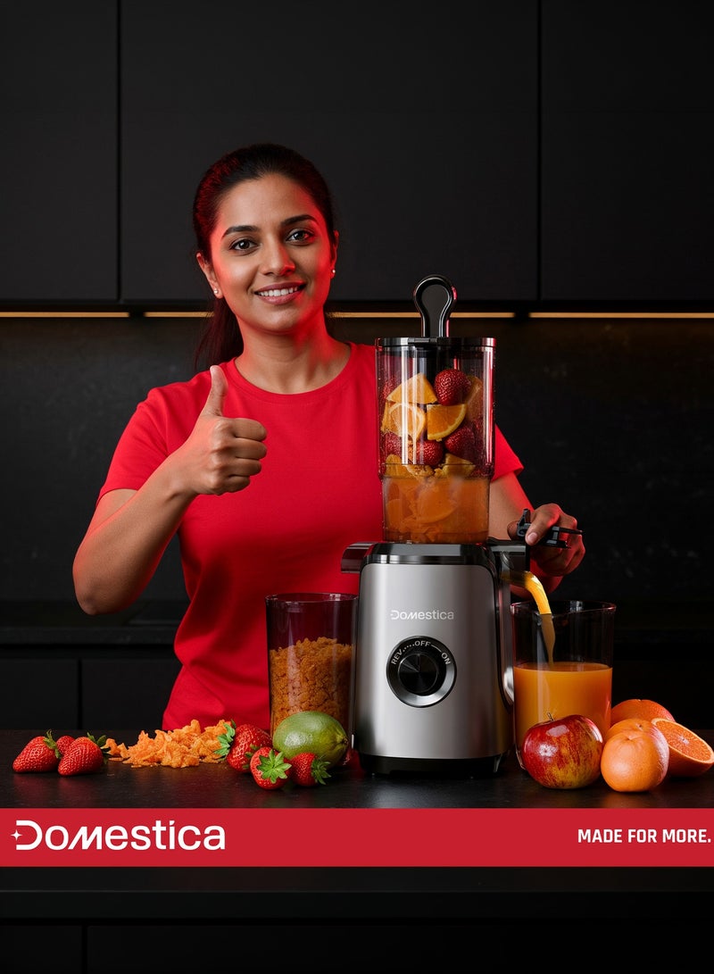DOMESTICA Dripdrop Cold Press Slow Juicer For Home With 108mm Wide Feed Chute | Masticating Juicer Machine For Whole Vegetables & Fruits | Juice Extractor With Large Auger & Triple Strainers For Max Juice Yield, - Image 3