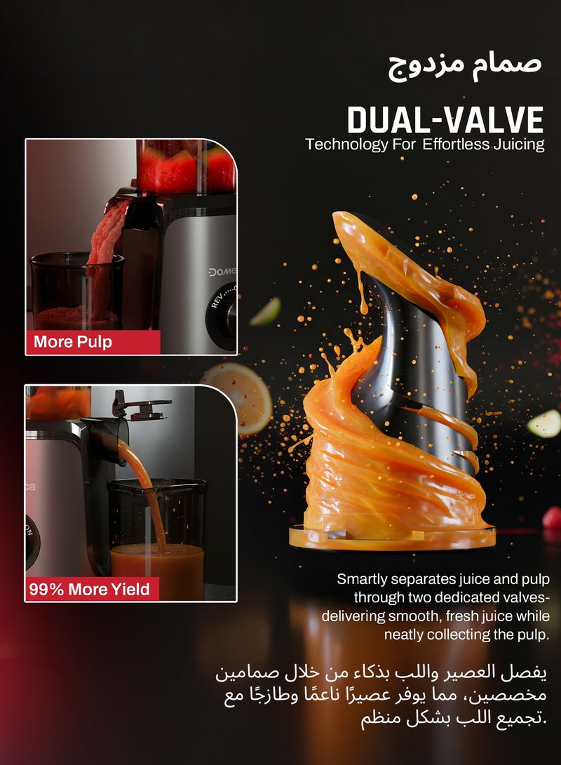 DOMESTICA Dripdrop Cold Press Slow Juicer For Home With 108mm Wide Feed Chute | Masticating Juicer Machine For Whole Vegetables & Fruits | Juice Extractor With Large Auger & Triple Strainers For Max Juice Yield, - Image 5