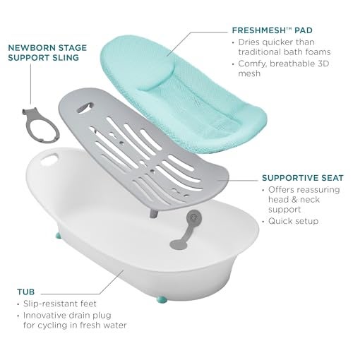Contours Oasis 4-in-1 Baby Bathtub, Infant Bath Seat, Newborn Toddler Support, Portable, Quick-Dry Mesh Pad, Grow-with-Me, Comfortable, Cleanable, Compact, Non-Slip Base, Blue and White, 0-24 Months - Image 3