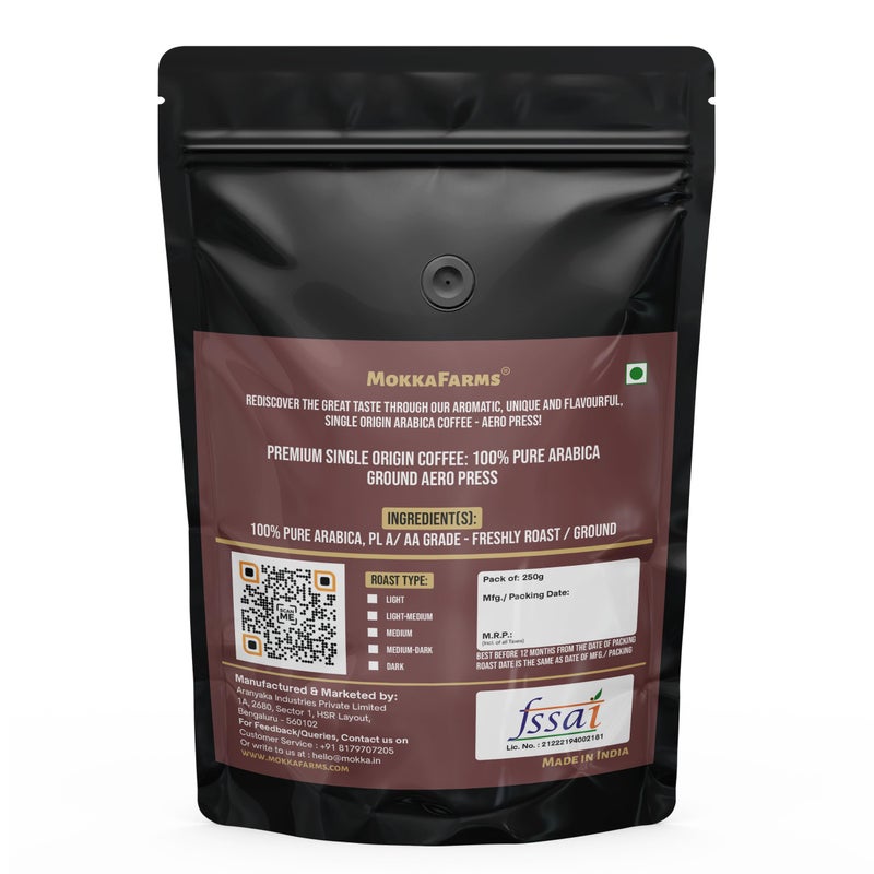 MOKKAFARMS قهوة موكا فارمز الممتازة 100% أرابيكا نقية - آيرو بريس - تحميص متوسط داكن | طازجة ومنشأ واحد | حبوب مزرعة A/AA | غنية، لذيذة وعطرية | كيس بسحاب مع صمام أحادي الاتجاه - Image 2