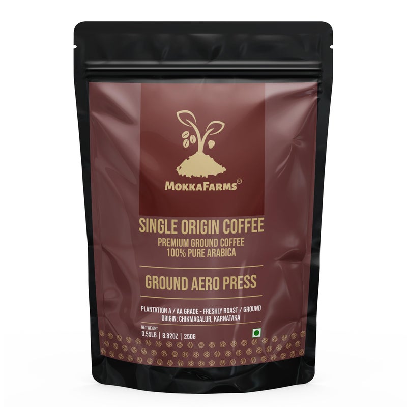 MOKKAFARMS قهوة موكا فارمز الممتازة 100% أرابيكا نقية - آيرو بريس - تحميص متوسط داكن | طازجة ومنشأ واحد | حبوب مزرعة A/AA | غنية، لذيذة وعطرية | كيس بسحاب مع صمام أحادي الاتجاه - Image 1
