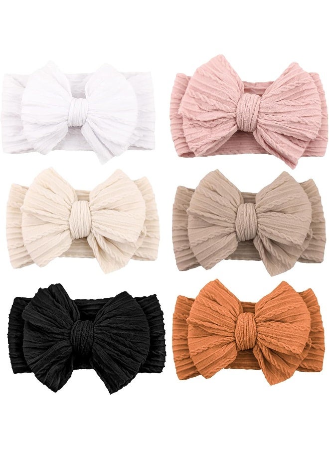 Niceye Handmade Baby Headbands Soft Stretchy Nylon Hair Bands with Bows for Newborn Infant Baby Toddler Girls- Pack of 6 - Image 1