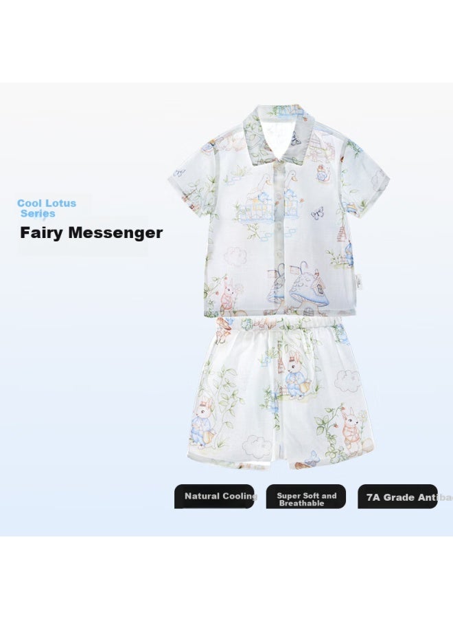 Beptides Beipesi Mint Children's Pajamas, New Home Wear Set, Thin Cool-feeling Baby Summer Short-sleeve Clothes - Image 1