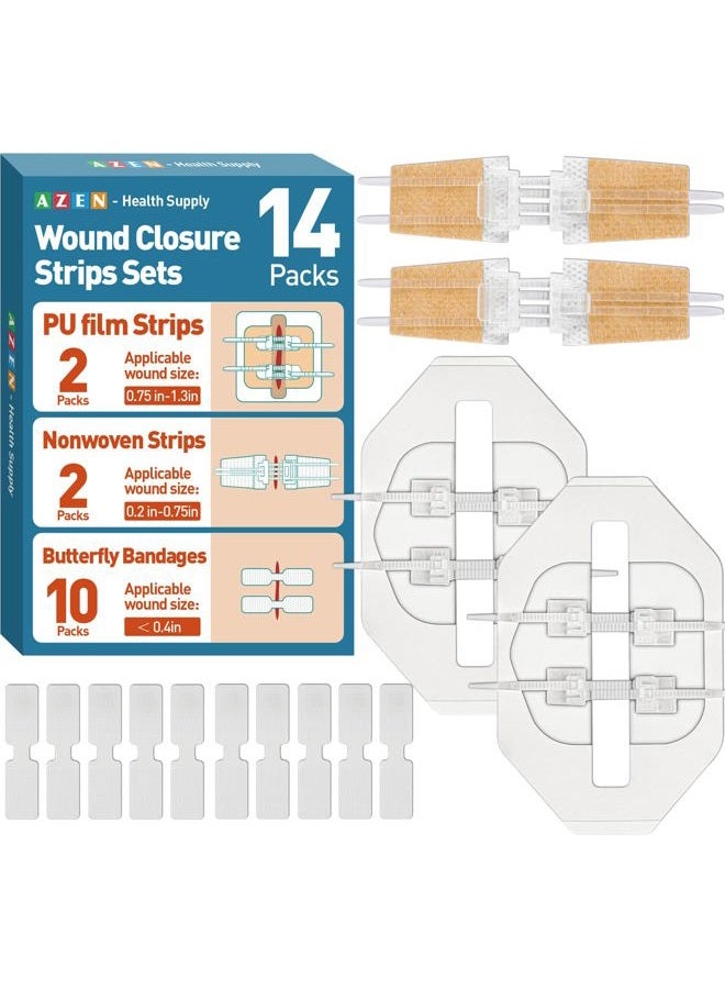 AZEN 14 Pack Emergency Wound Closure Strips, Butterfly Bandages, Emergency Laceration Closure Kit, Repair Wounds Without Stitches, Quick Clot Zip Stitch Wound Closures Device - Image 1
