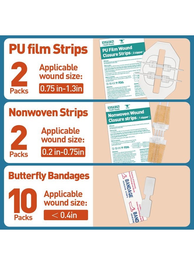 AZEN 14 Pack Emergency Wound Closure Strips, Butterfly Bandages, Emergency Laceration Closure Kit, Repair Wounds Without Stitches, Quick Clot Zip Stitch Wound Closures Device - Image 2