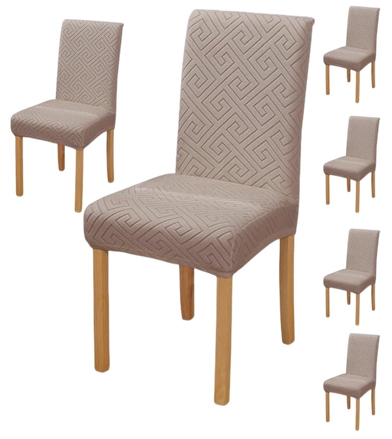 Styleys Elastic Chair Cover Stretch Removable Washable Jacquard Dining Chair Cover Protector Seat Slipcover (Pack of 6, Taupe, JCMC20) - Image 1