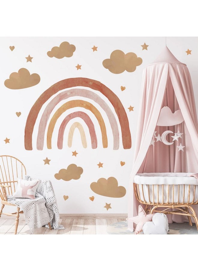 Whaline - Whaline Large Boho Brown Rainbow Wall Stickers Watercolor Rainbow Heart Sun Star Wall Decals Vinyl Mural Stickers for Girls Boys Baby Nursery Bedroom Birthday Party Decoration, 129 x 88 cm - Image 1