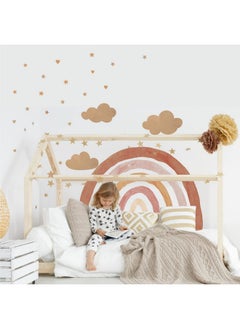 Whaline Large Boho Brown Rainbow Wall Stickers Watercolor Rainbow Heart Sun Star Wall Decals Vinyl Mural Stickers for Girls Boys Baby Nursery Bedroom Birthday Party Decoration, 129 x 88 cm